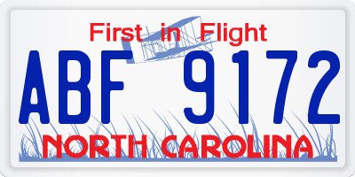 NC license plate ABF9172