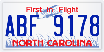 NC license plate ABF9178