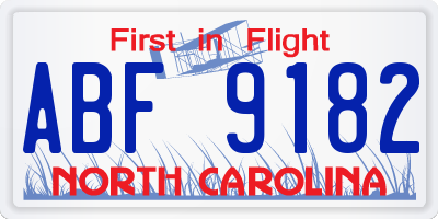 NC license plate ABF9182