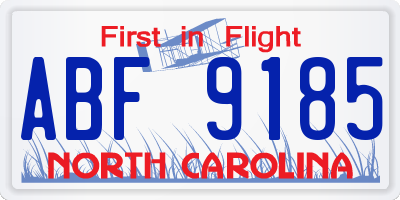 NC license plate ABF9185