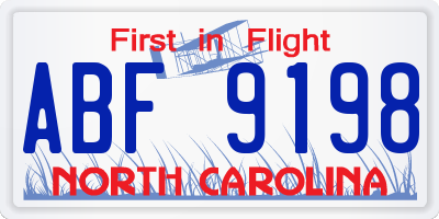 NC license plate ABF9198