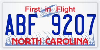 NC license plate ABF9207