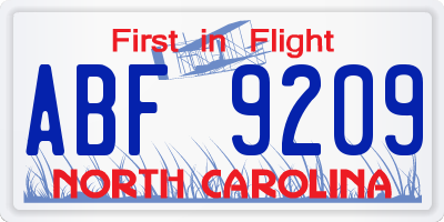 NC license plate ABF9209
