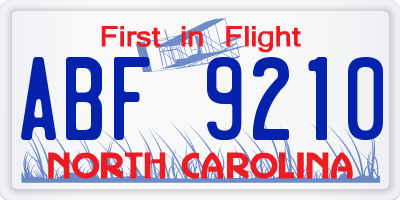 NC license plate ABF9210