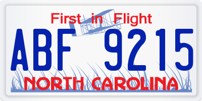 NC license plate ABF9215