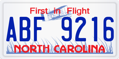 NC license plate ABF9216