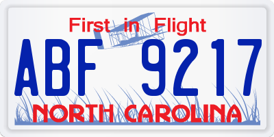 NC license plate ABF9217