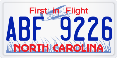 NC license plate ABF9226