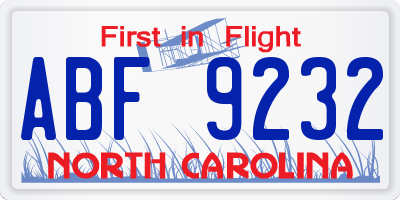 NC license plate ABF9232