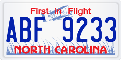 NC license plate ABF9233