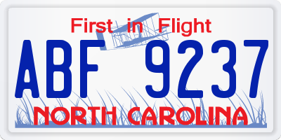 NC license plate ABF9237