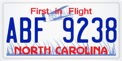 NC license plate ABF9238