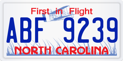 NC license plate ABF9239