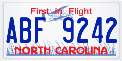NC license plate ABF9242
