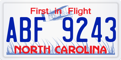 NC license plate ABF9243