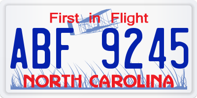 NC license plate ABF9245