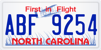 NC license plate ABF9254