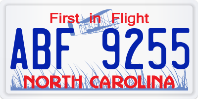 NC license plate ABF9255