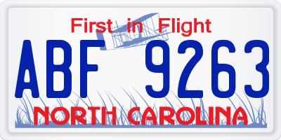 NC license plate ABF9263