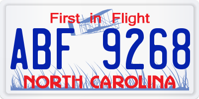 NC license plate ABF9268