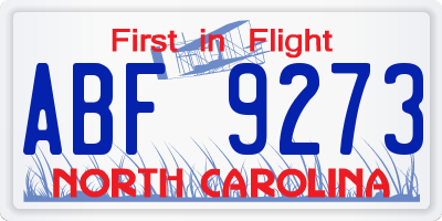 NC license plate ABF9273