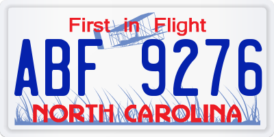 NC license plate ABF9276