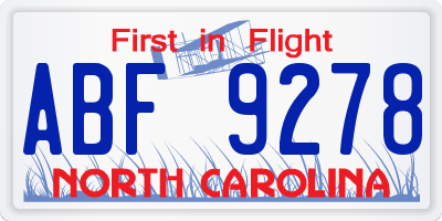 NC license plate ABF9278