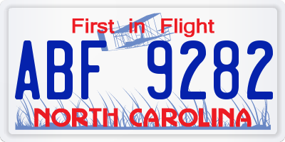 NC license plate ABF9282