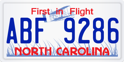NC license plate ABF9286