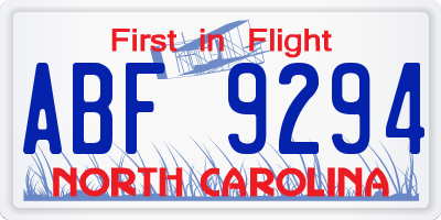 NC license plate ABF9294