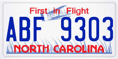 NC license plate ABF9303