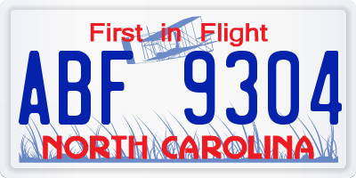 NC license plate ABF9304