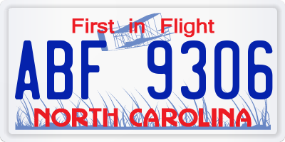 NC license plate ABF9306