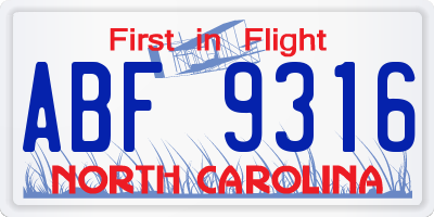 NC license plate ABF9316