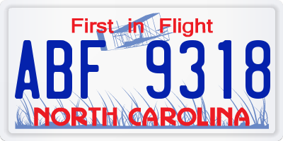 NC license plate ABF9318