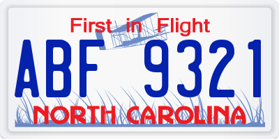 NC license plate ABF9321