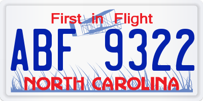 NC license plate ABF9322