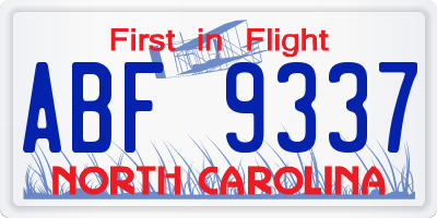 NC license plate ABF9337