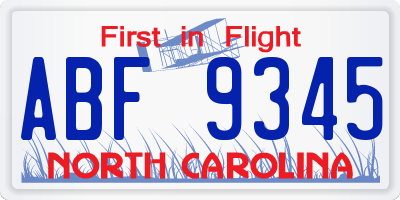 NC license plate ABF9345