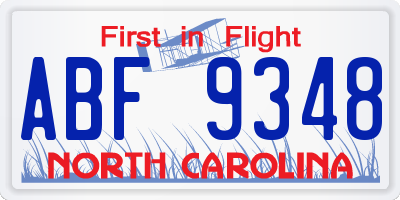 NC license plate ABF9348