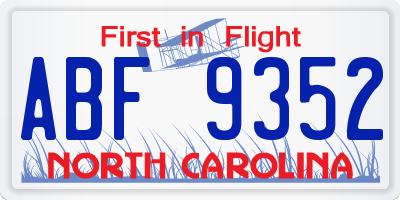 NC license plate ABF9352