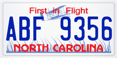 NC license plate ABF9356