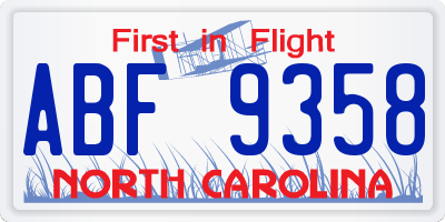 NC license plate ABF9358