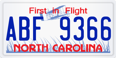 NC license plate ABF9366