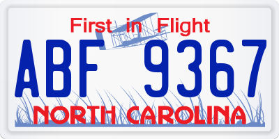 NC license plate ABF9367