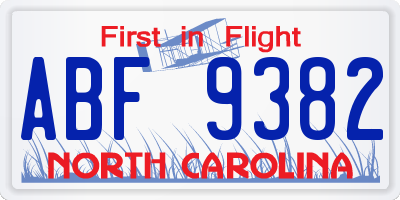 NC license plate ABF9382