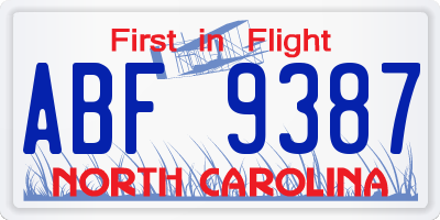 NC license plate ABF9387