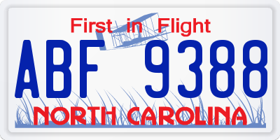 NC license plate ABF9388