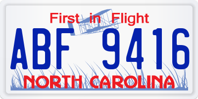 NC license plate ABF9416