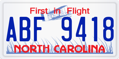 NC license plate ABF9418